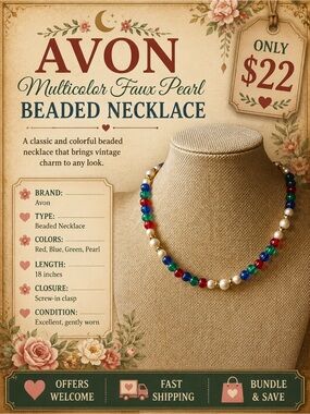 Avon Multicolor Beaded Faux Pearl Necklace 18 Inch